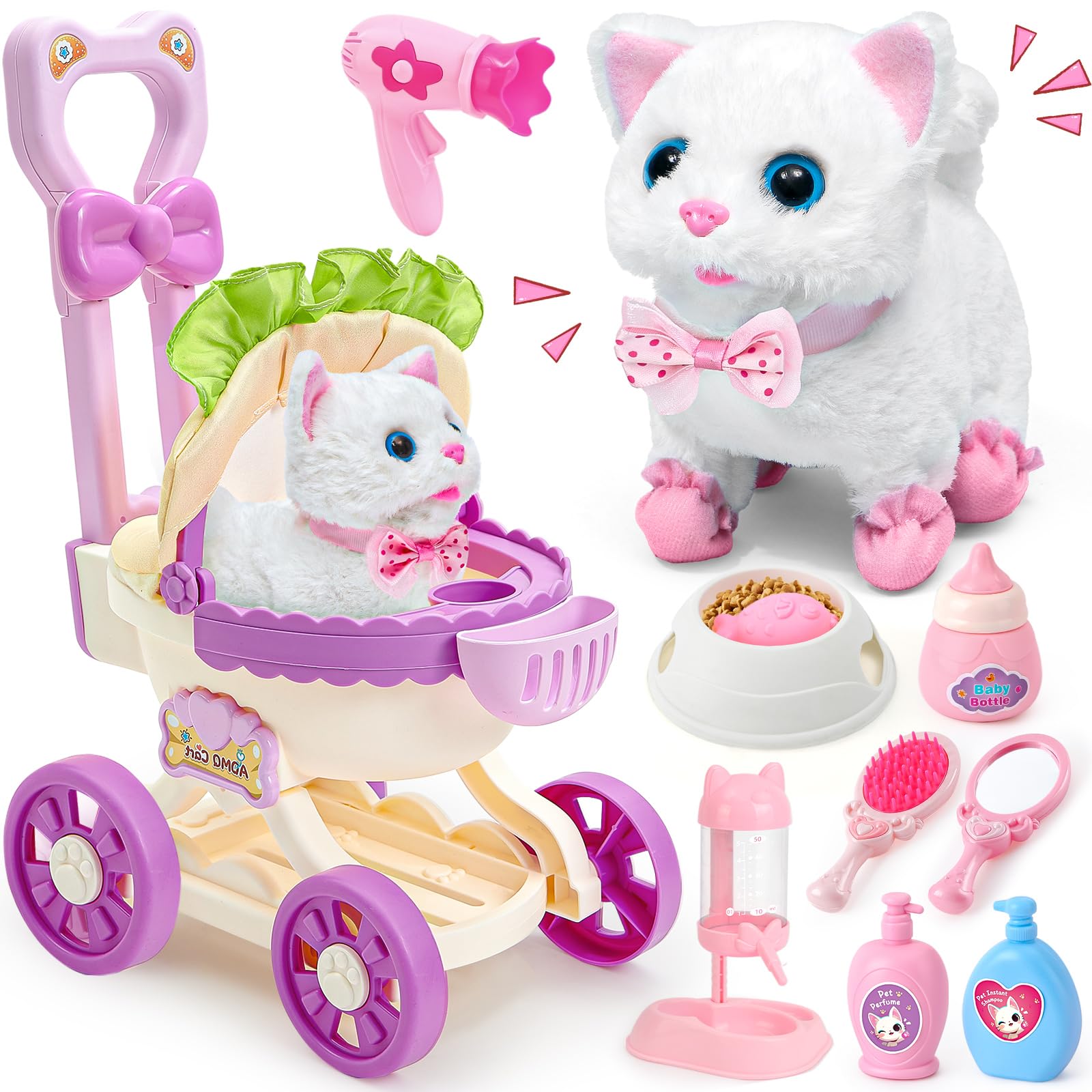 G.C interactive cat walks and meows for imaginative play and caregiver bonding.