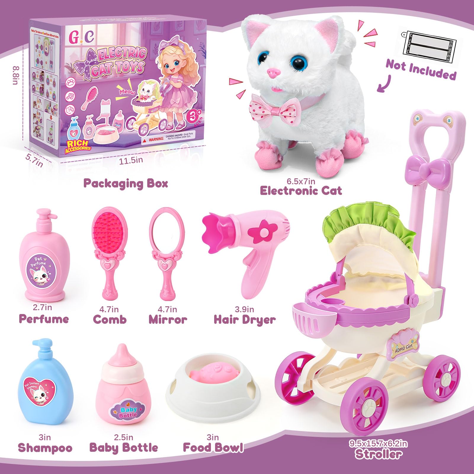 G.C cat toys pet stroller ready for pretend walks and push around play.