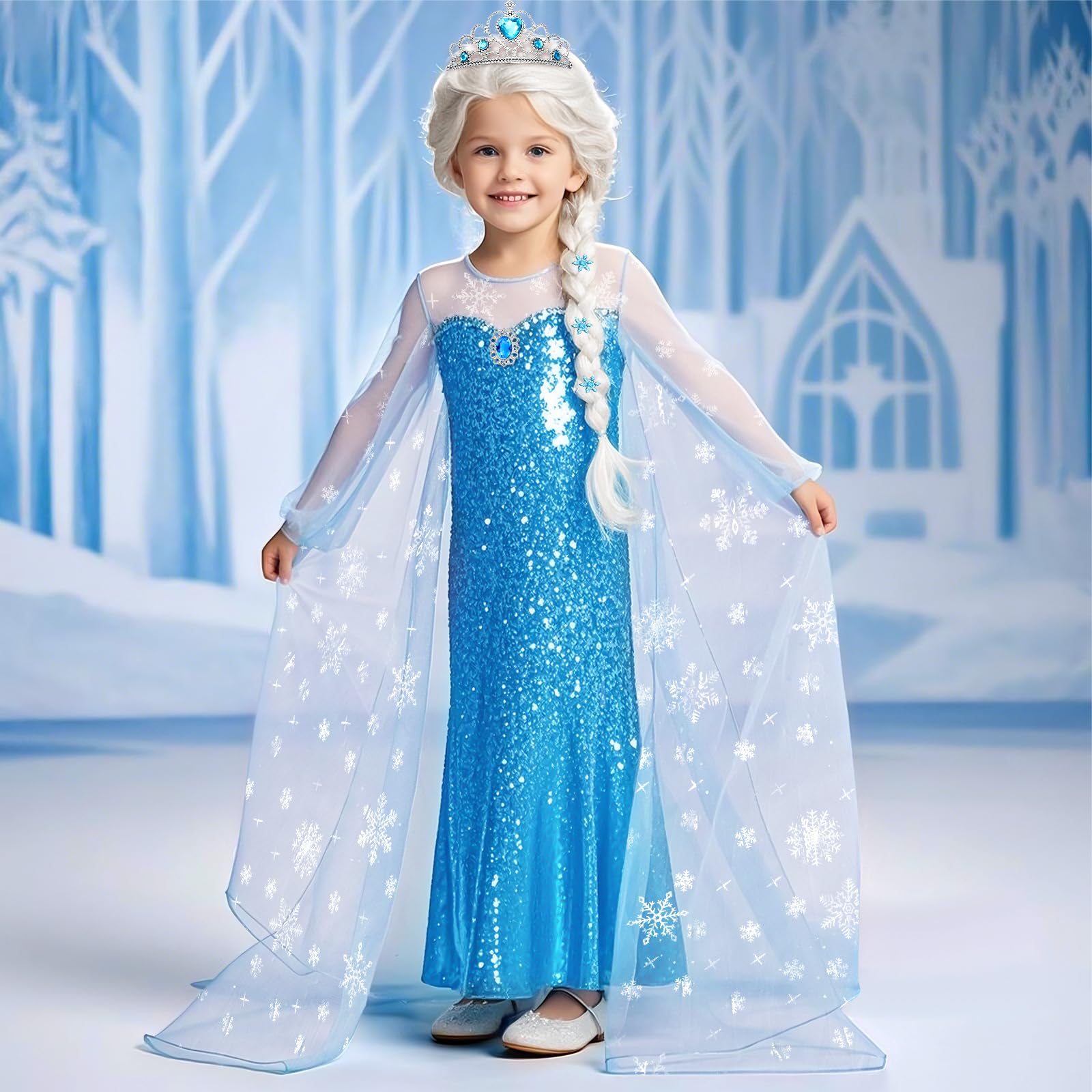 G.C Girls princess long cape blue dress for stylish dress-up moments.