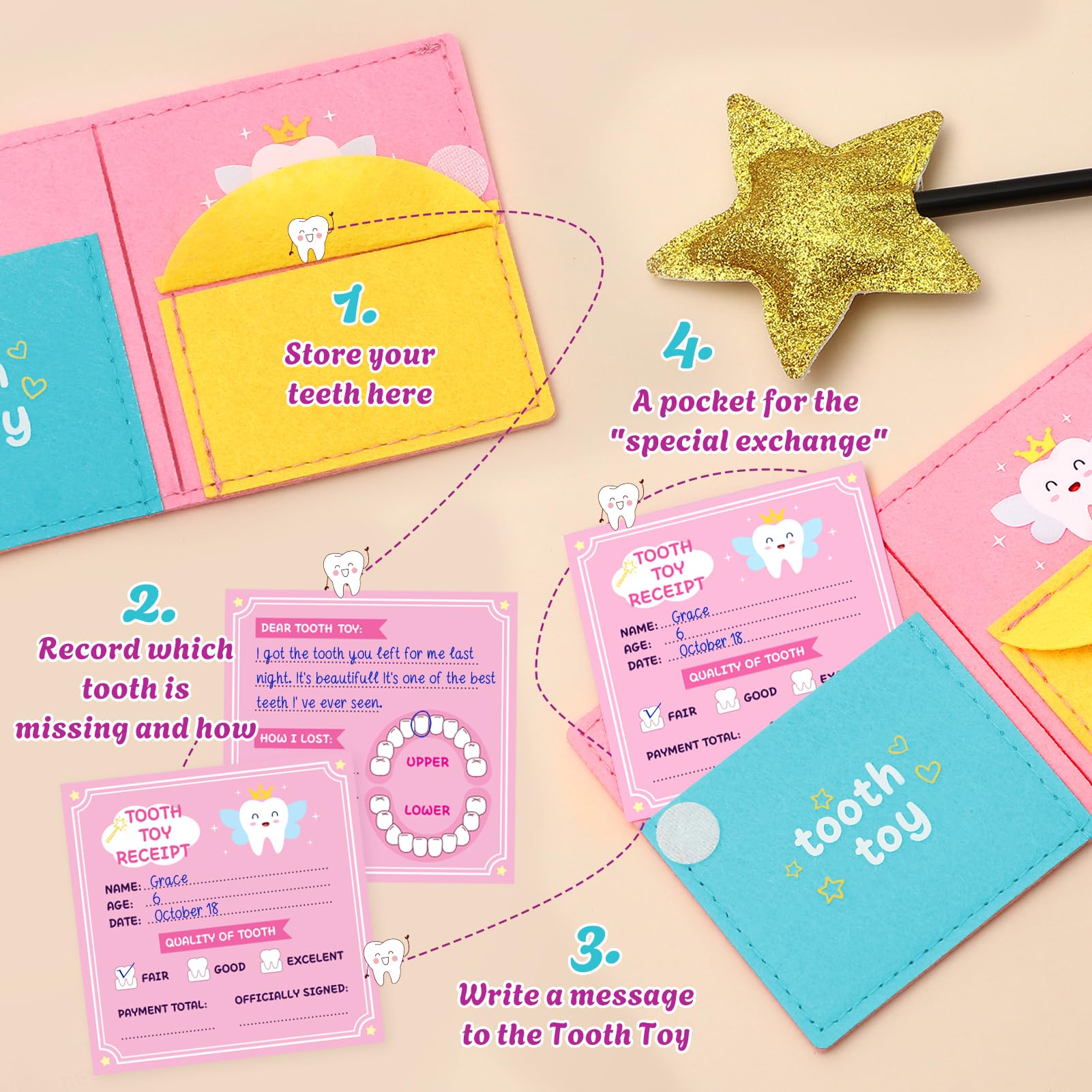 G.C pink tooth plush appeals to kids for pretend play