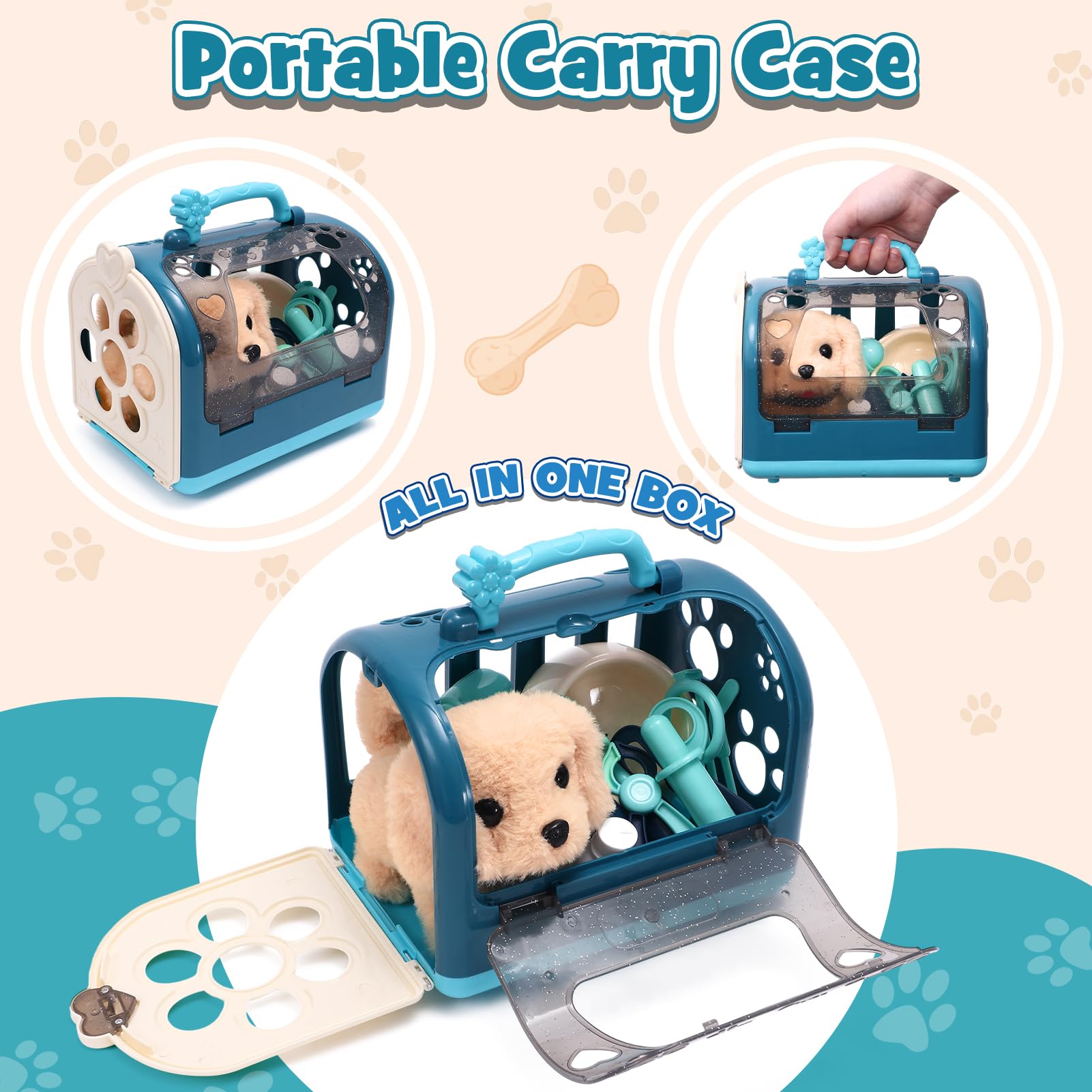 G.C plush interactive dog reacts to touch with walk, bark, tail wag, adding realism.