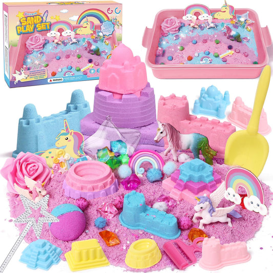 G.C Unicorn sensory bin storage box keeps sand organized and mess-free.