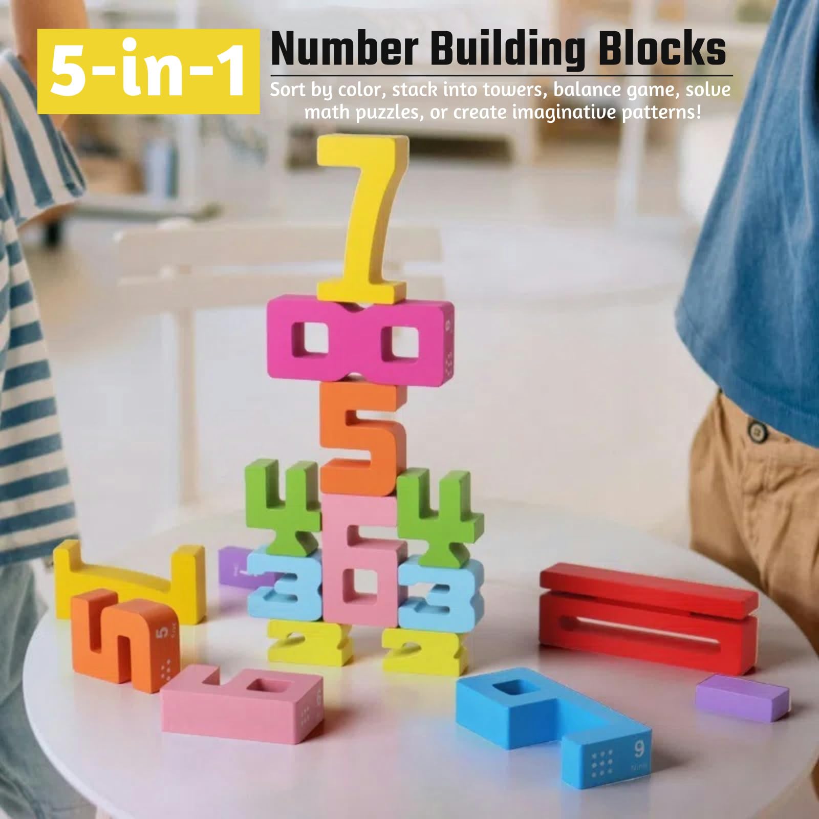 Gdaytao colorful wooden blocks ideal for Montessori-inspired math play.