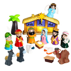 GDGZT nativity set with light highlighting Baby Jesus for a warm holiday display.