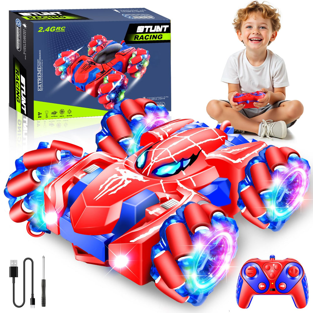 GDRic Spider RC car front view with LED lights for indoor fun.
