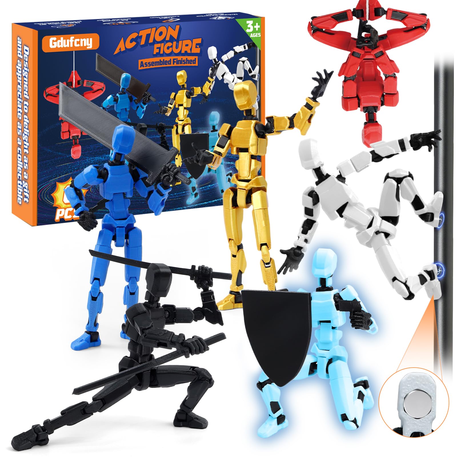 Gdufcny T13 blue variant action figure on desk display for dynamic posing.