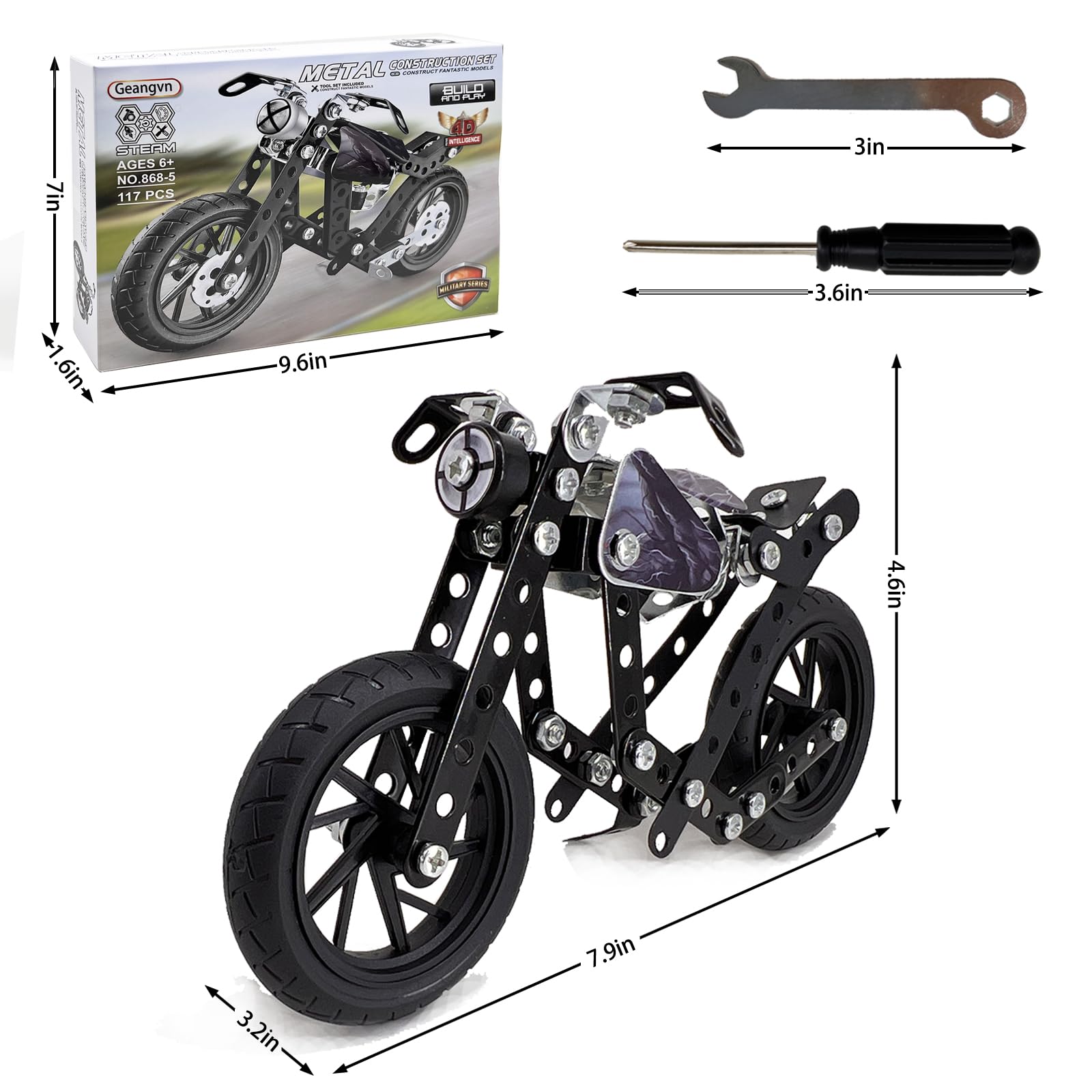 Geangvn compact retro motorcycle model for display or play.