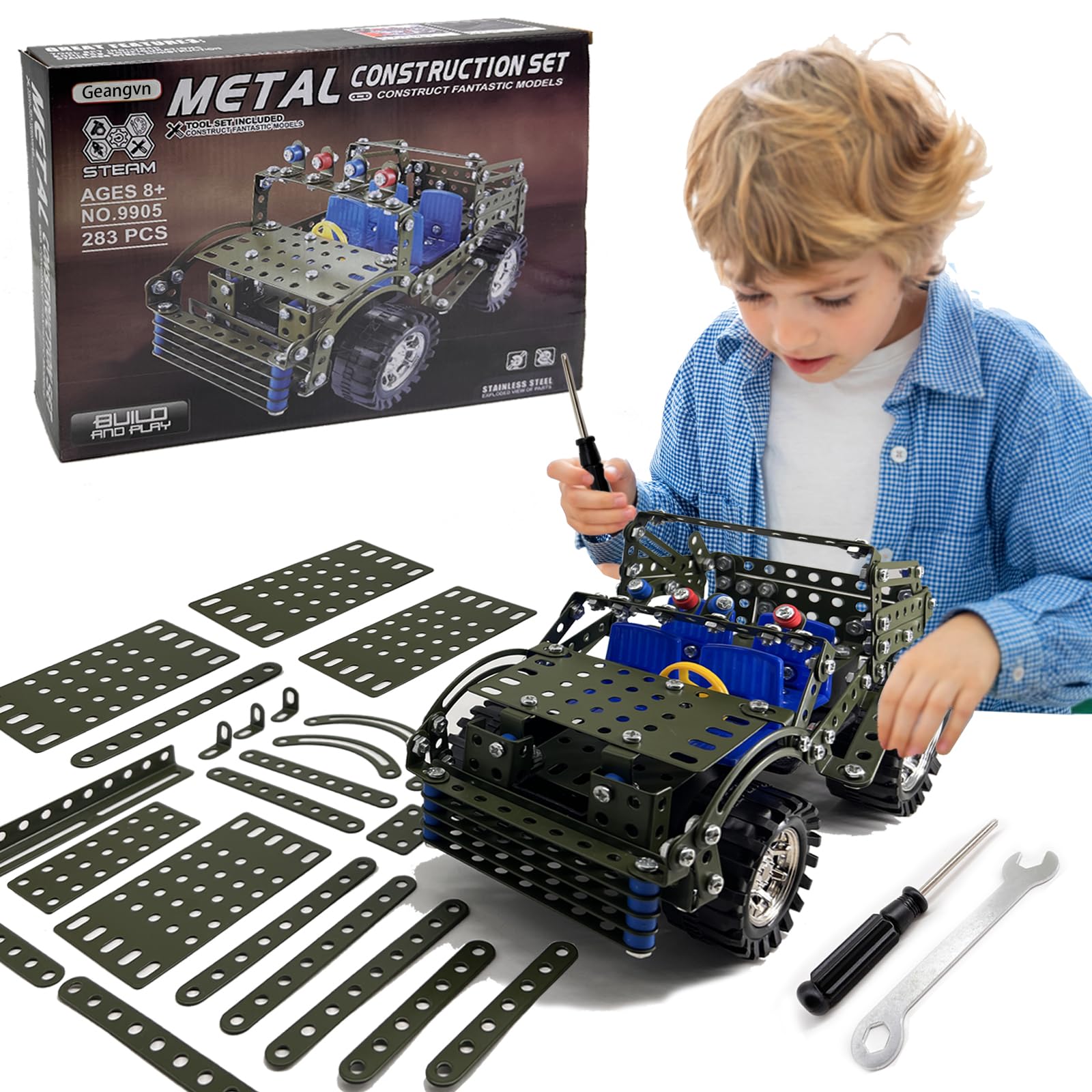 Geangvn metal model car kit, jeep assembly focus, promotes hands-on learning.