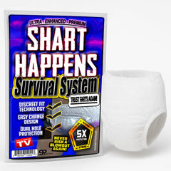 Gears Out Shart Happens survival-system packaging showcases a bold party reveal.