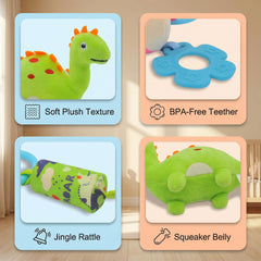 Gebra soft dinosaur teether toy with clip for play mats and arches