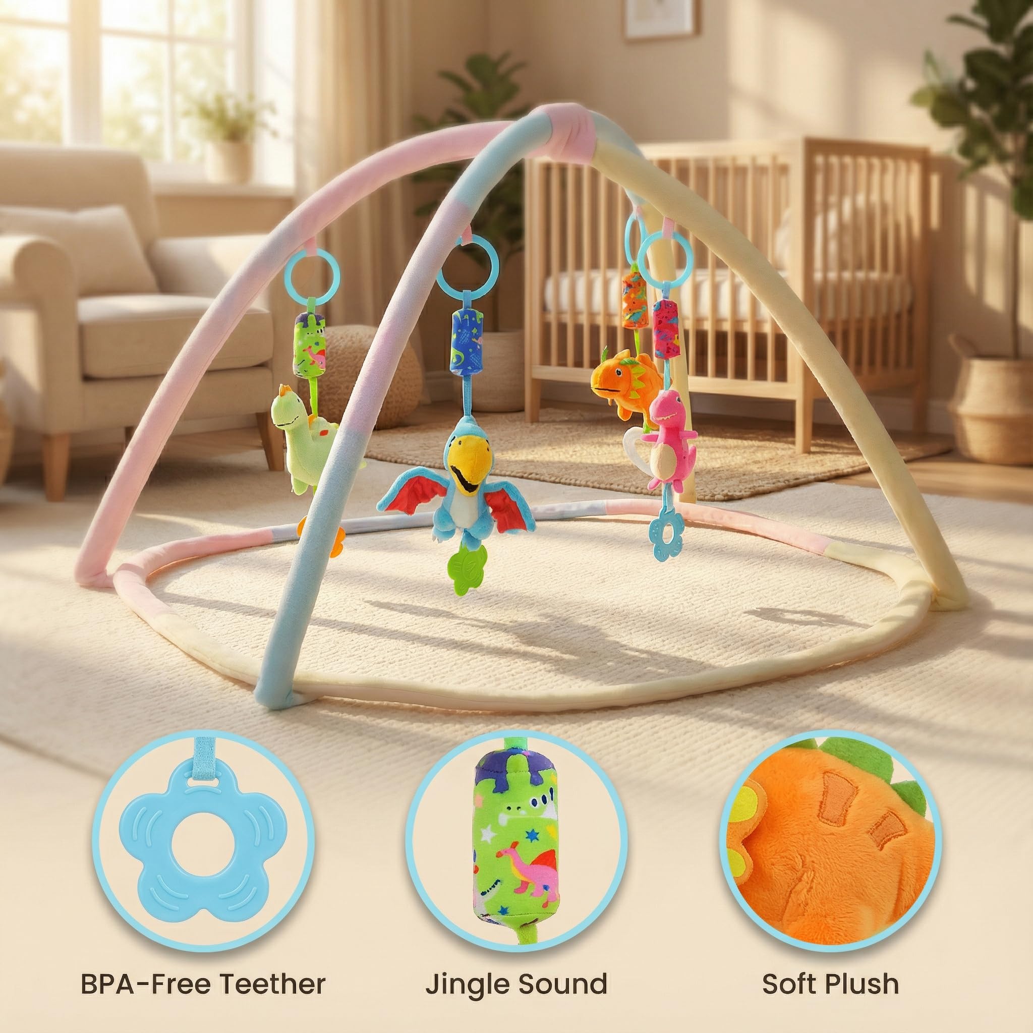 Gebra wind chime rattle dinosaur toy providing calming sounds during playtime