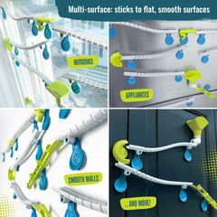 Close-up of Gecko Run tracks bending and sticking to a wall for flexible routing.