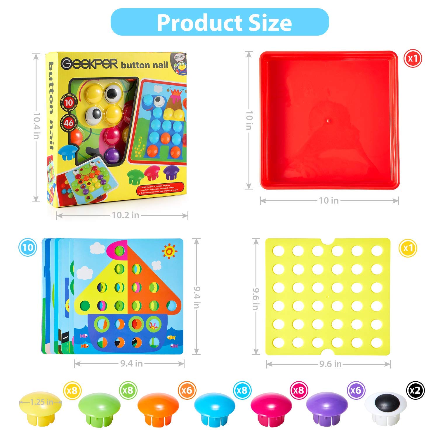Geekper pegboard setup promotes hand-eye coordination through mosaic design.