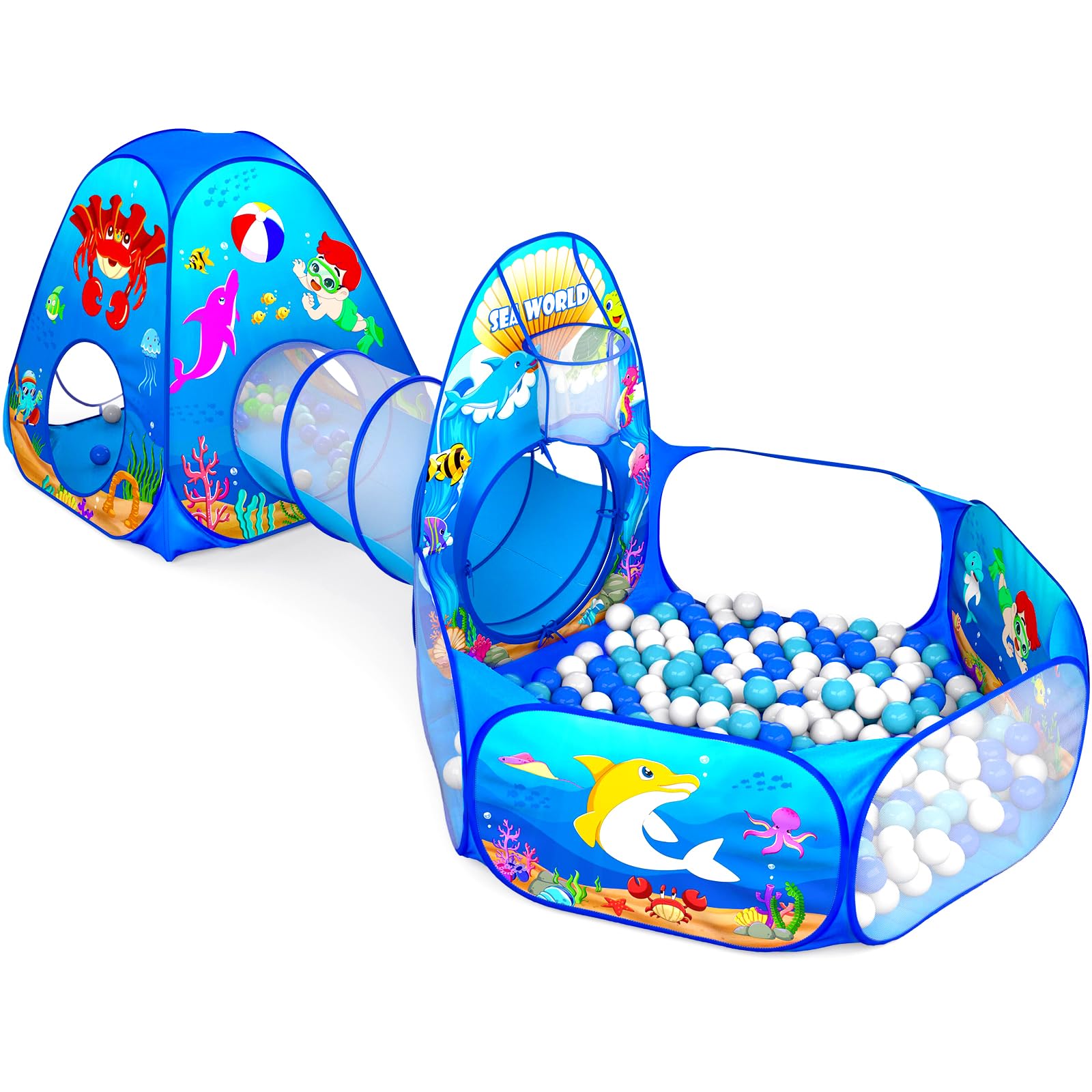 GeerWest 3PC ball pit set with tent and tunnel for indoor play.