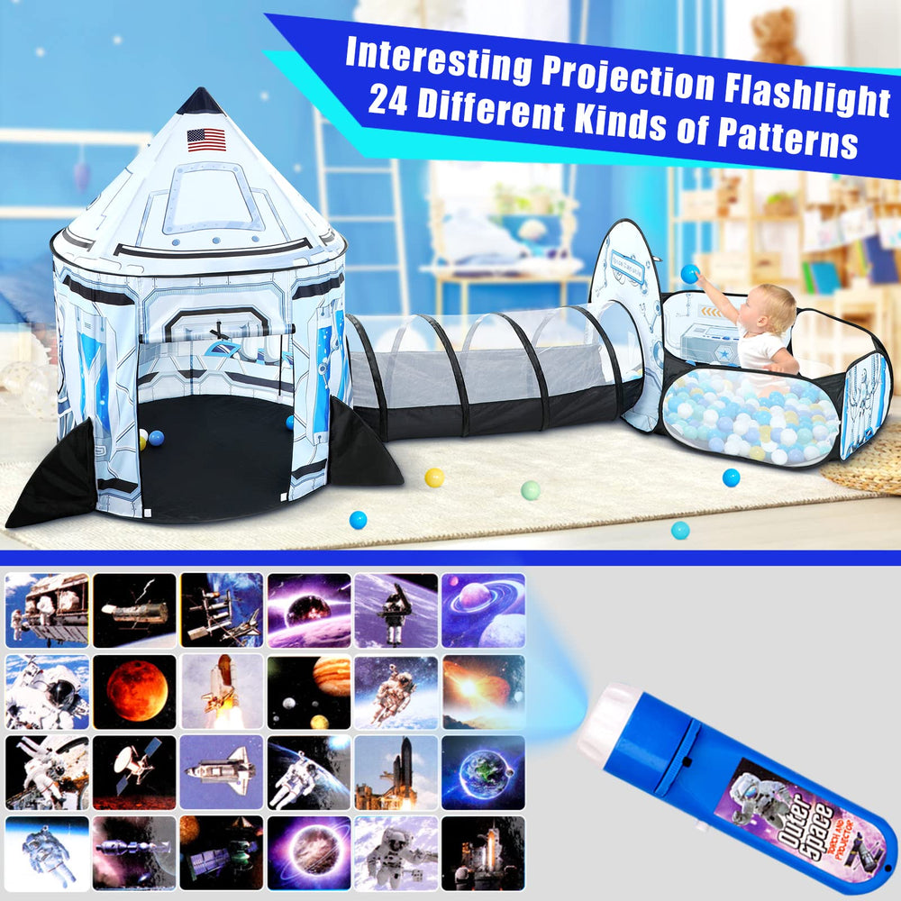 GeerWest 3-in-1 rocket ship set—playhouse, tunnel, and ball pit—for versatile fun