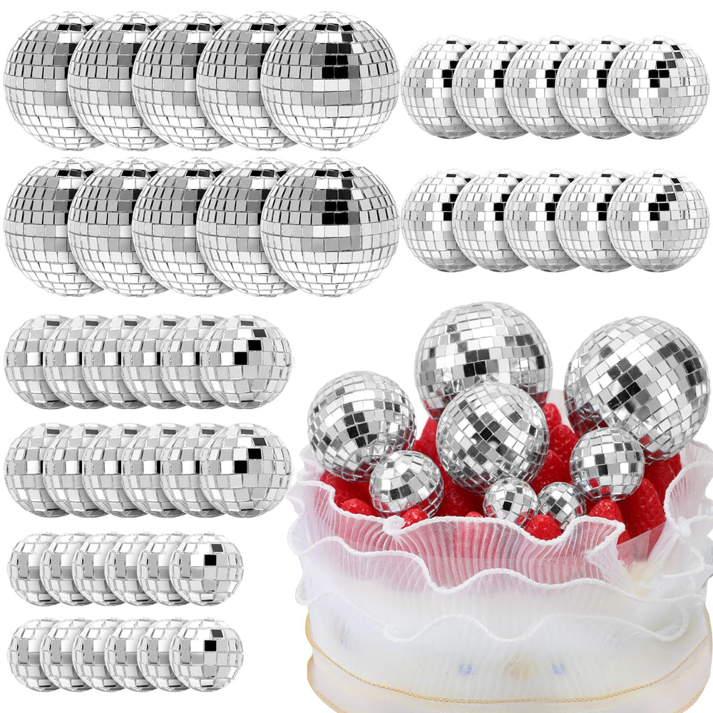 Geetery disco ball topper 1-18 inch close-up reflecting light for vibrant cake decor.