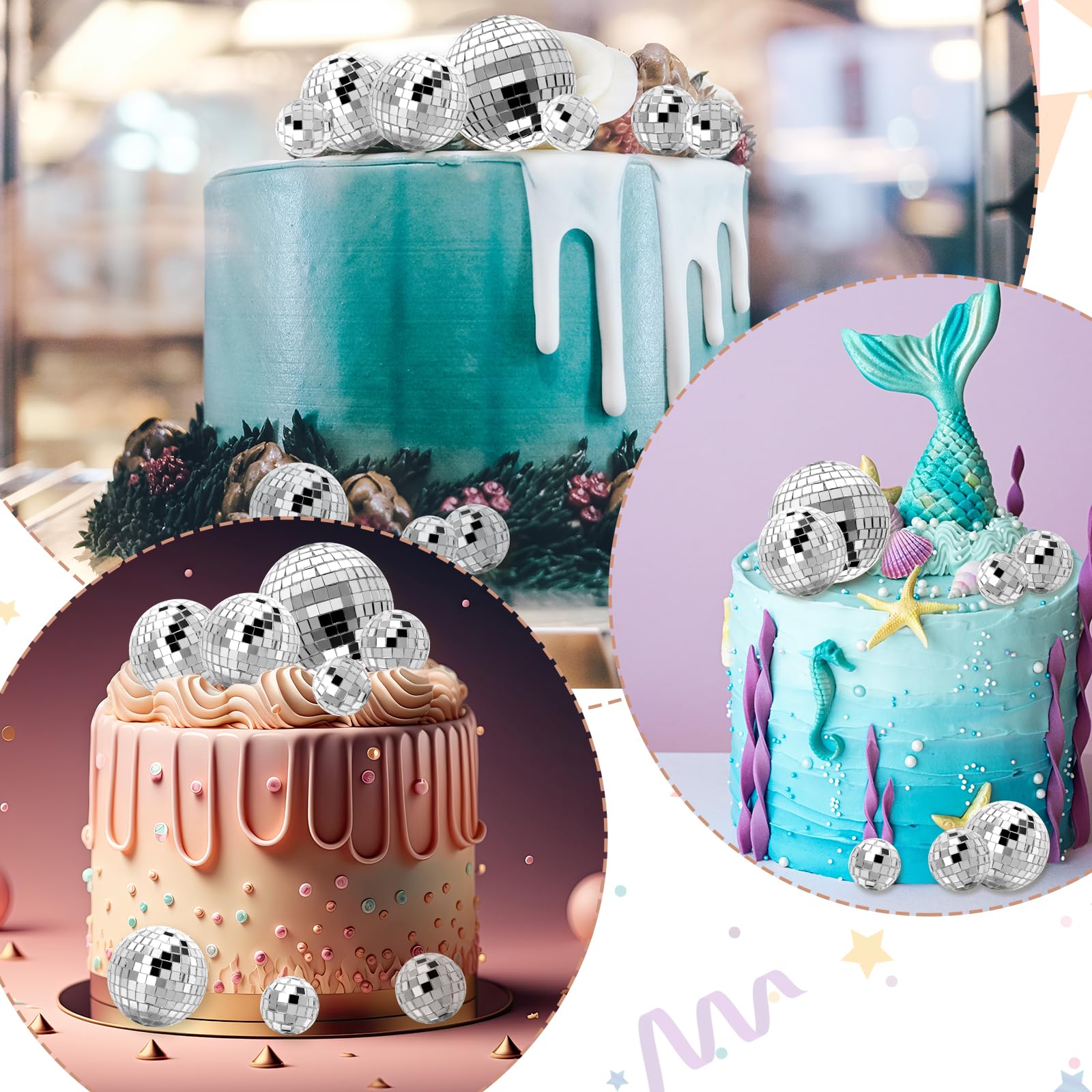 Geetery disco ball topper 3-15inch adds sparkle to cupcakes and celebrations.