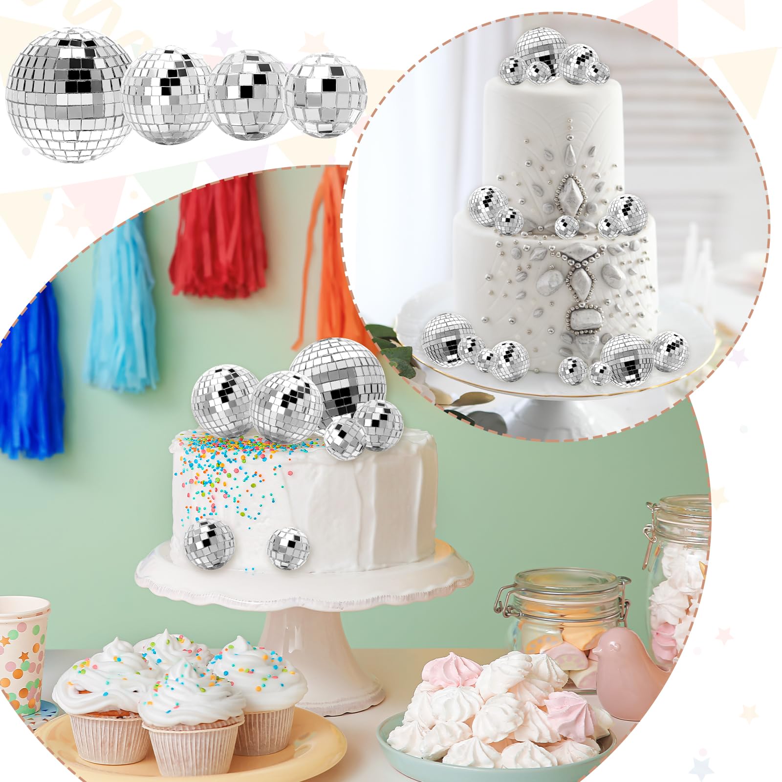 Geetery disco ball topper reflective close-up enhances table decor shine.