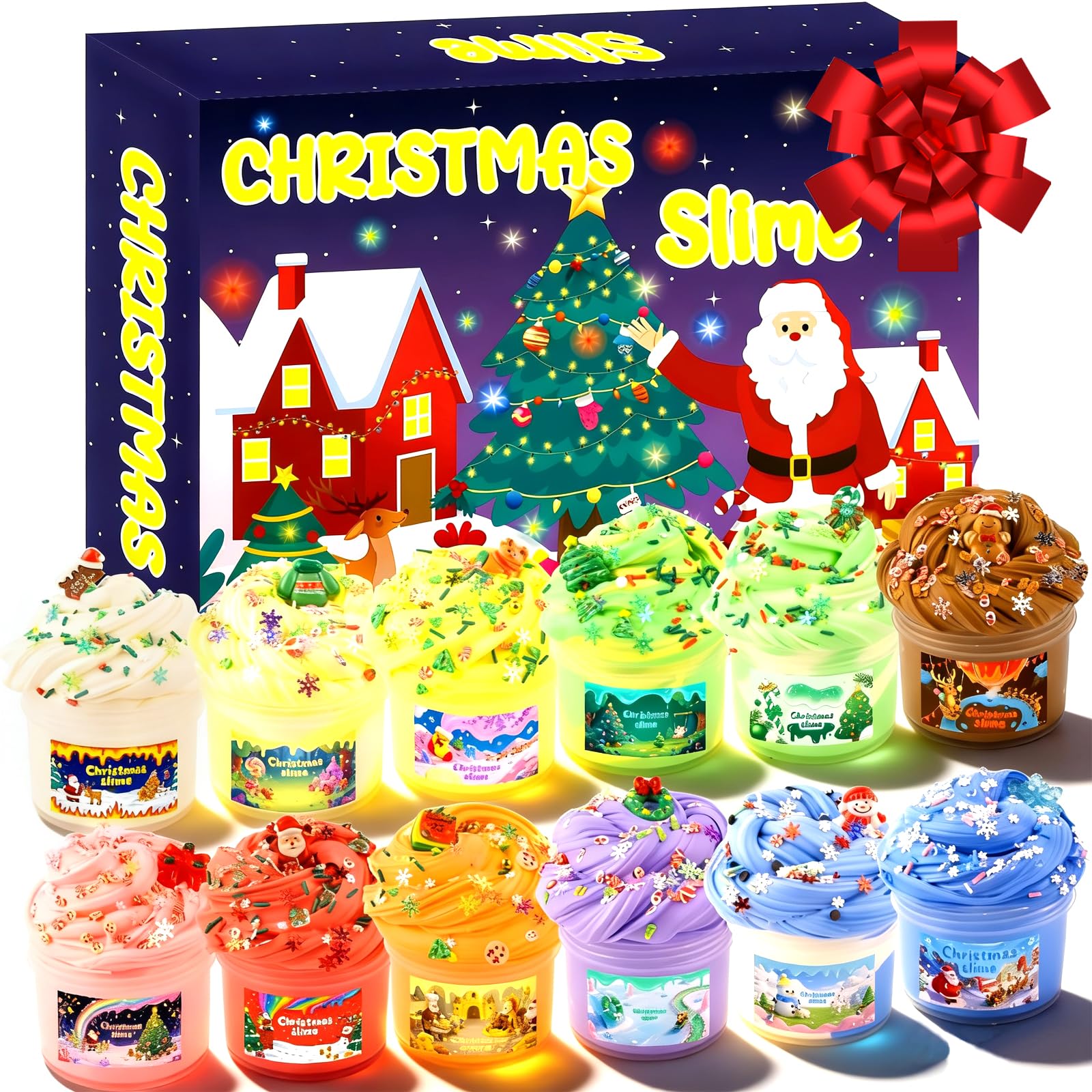 GEILEADER Christmas slime 12-jar collection with vibrant colors for creative play and sensory fun