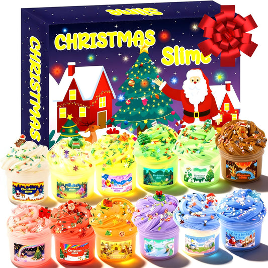 GEILEADER Christmas slime 12-jar collection with vibrant colors for creative play and sensory fun