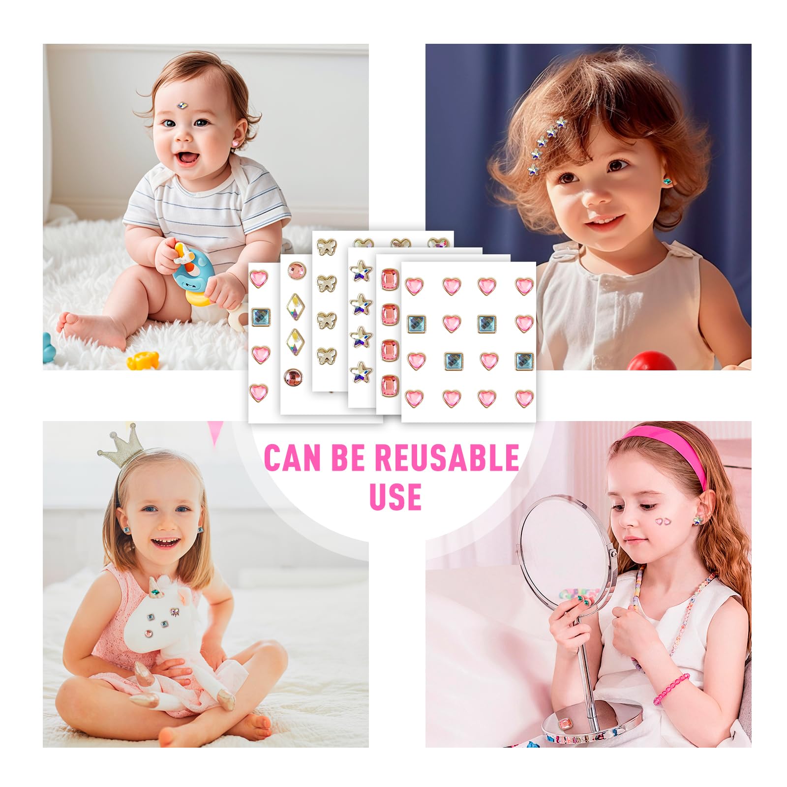Geili Great blue gem sticker set offers blue, pink, and gold color options.