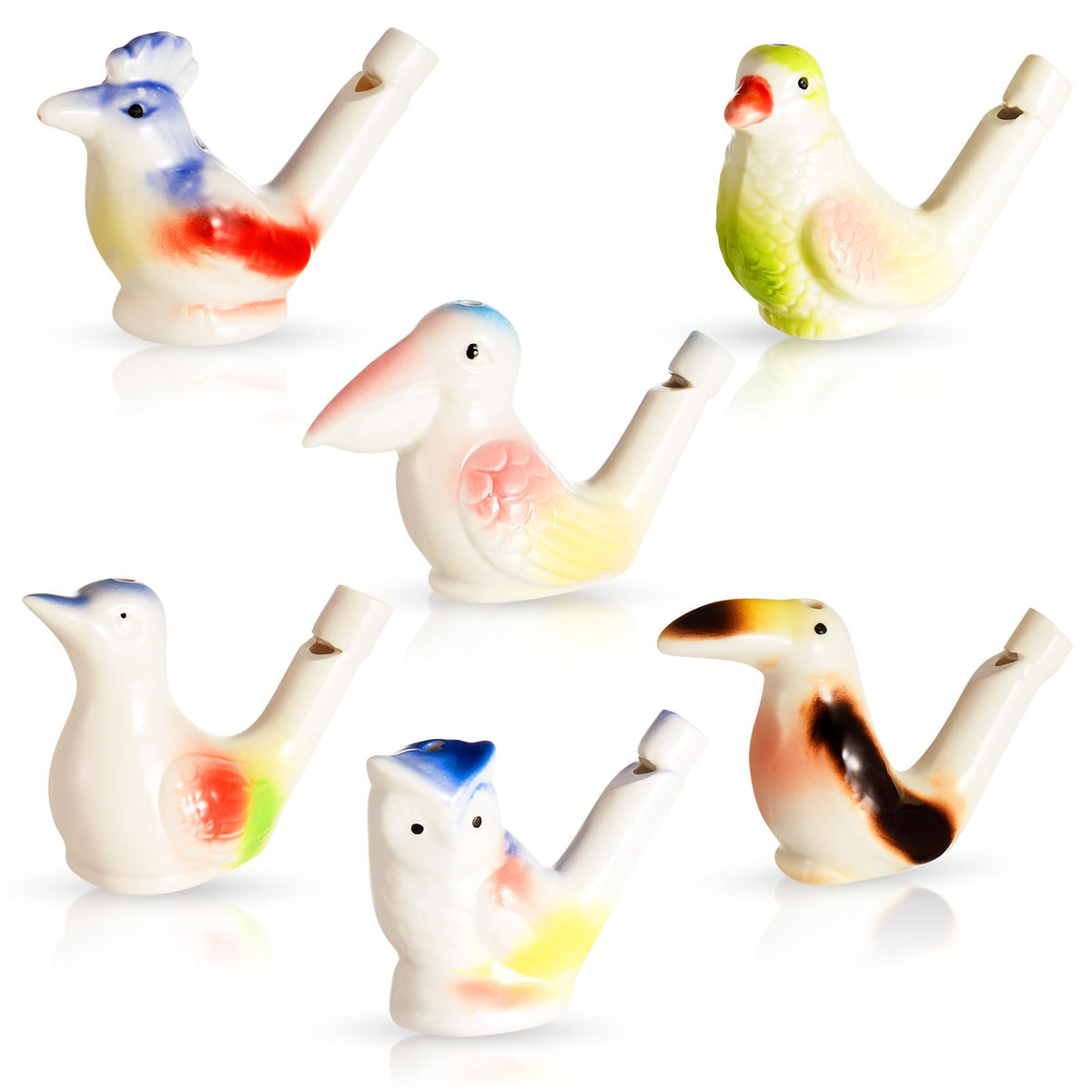 Gejoy bird water whistles ceramic set with vibrant shapes for playful party fun