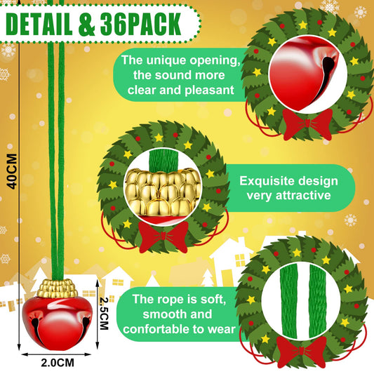 Gejoy jingle bell necklace with green rope for party favors and bright accents.