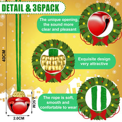 Gejoy jingle bell necklace with green rope for party favors and bright accents.