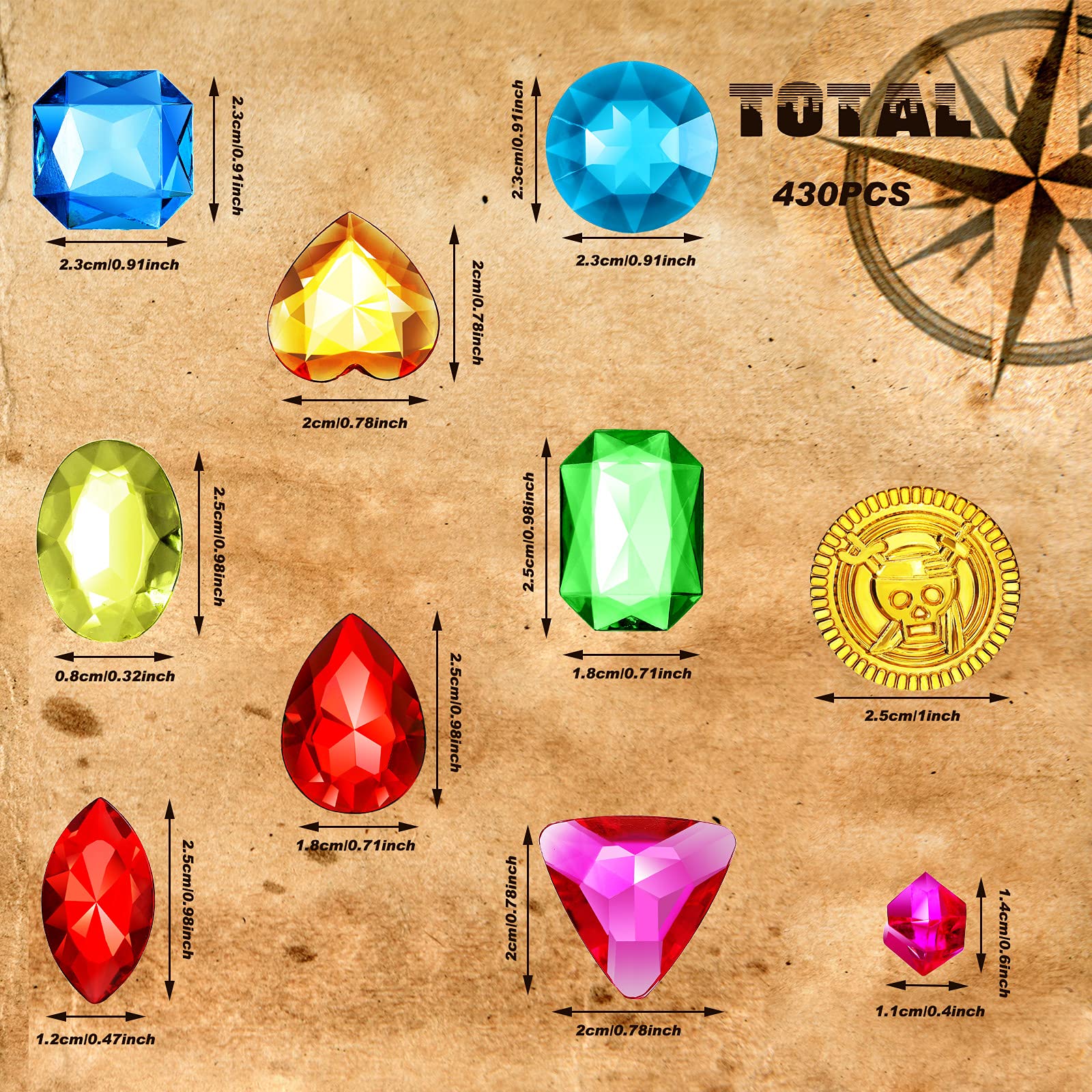 Gejoy colorful pirate gems add sparkle to party decorations and treasure hunts.