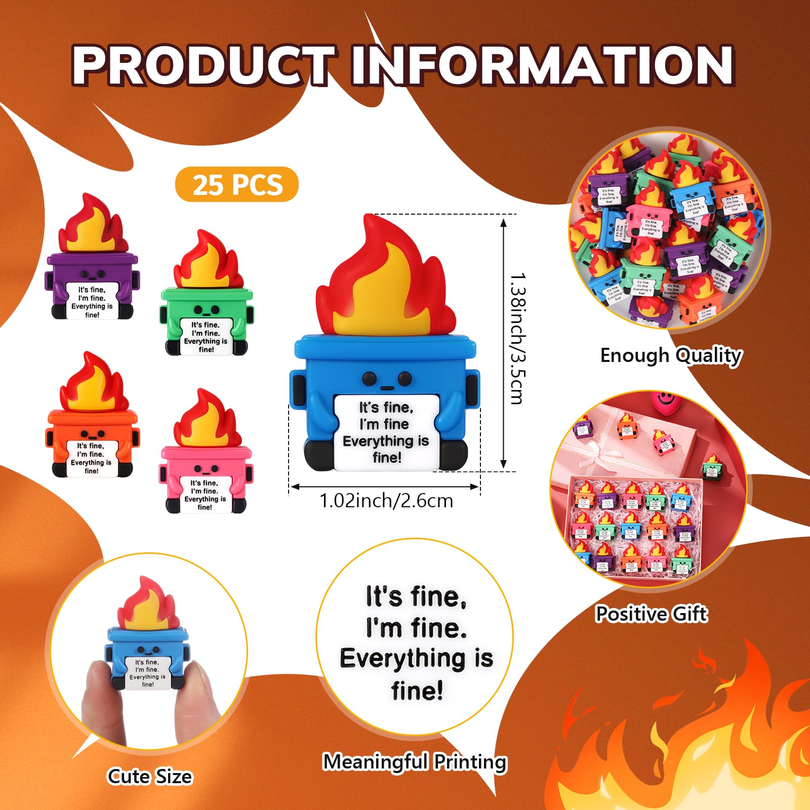 Gejoy dumpster with fire design, a playful cue for team encouragement.