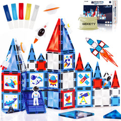 GEKETY magnetic tiles 58 pcs spark open-ended space play and STEM learning.
