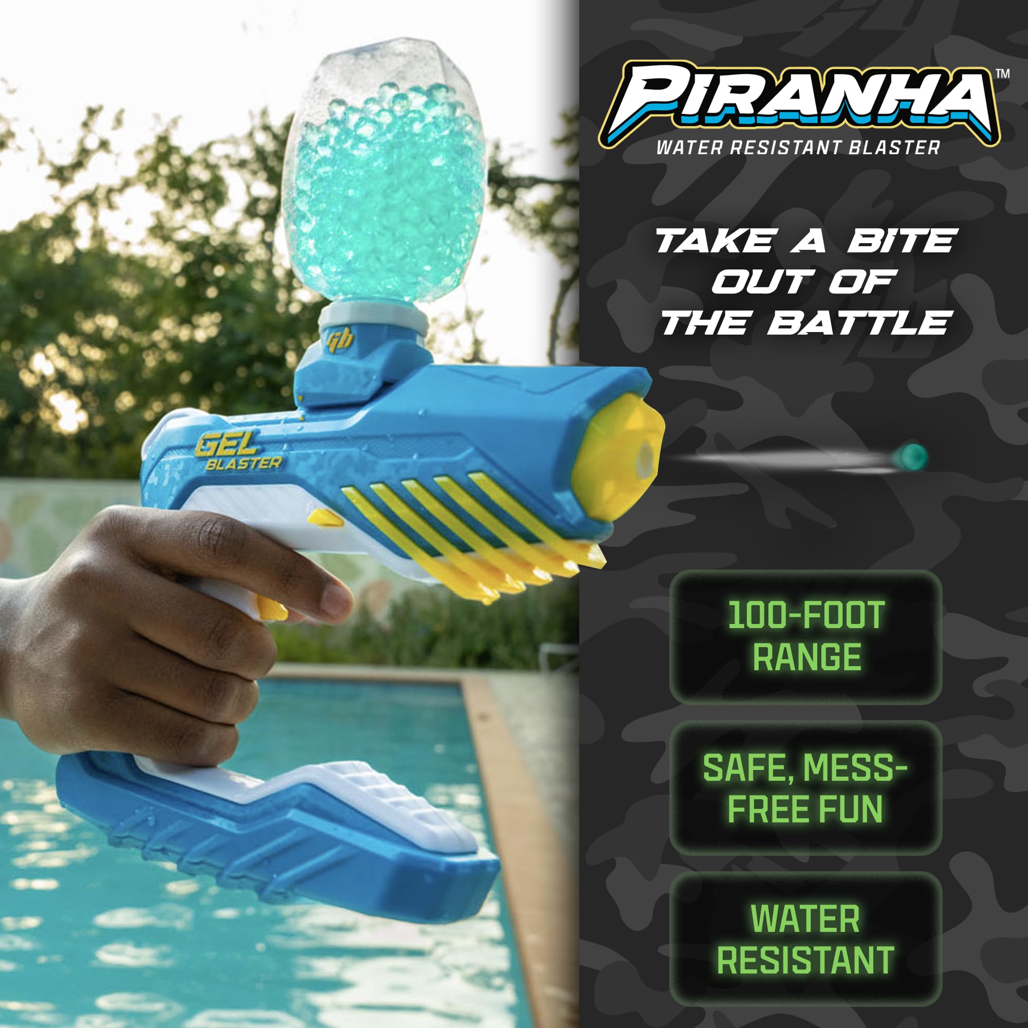 Gel Blaster Piranha compact durable design for backyard skirmishes.