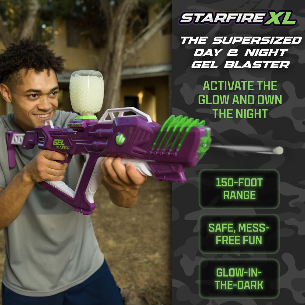 Starfire XL with UV glow activator highlighting glow-in-the-dark gameplay and visibility.