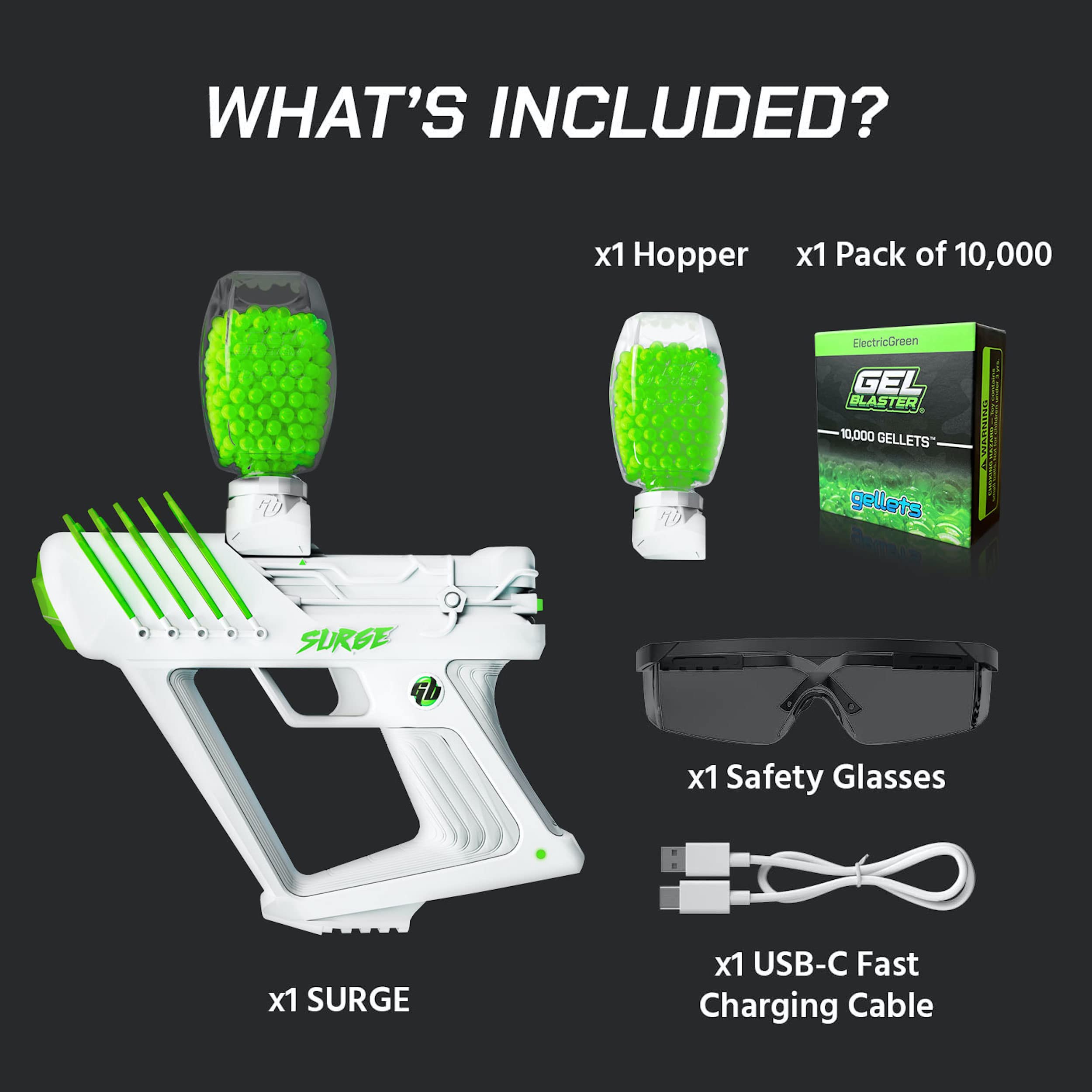 Gel Blaster Surge Gen4 hopper holds 800 Gellets for continuous action.