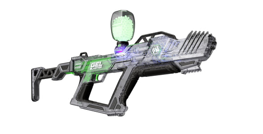 Gel Blaster Surge XL 2 with glow activator in action for night play.