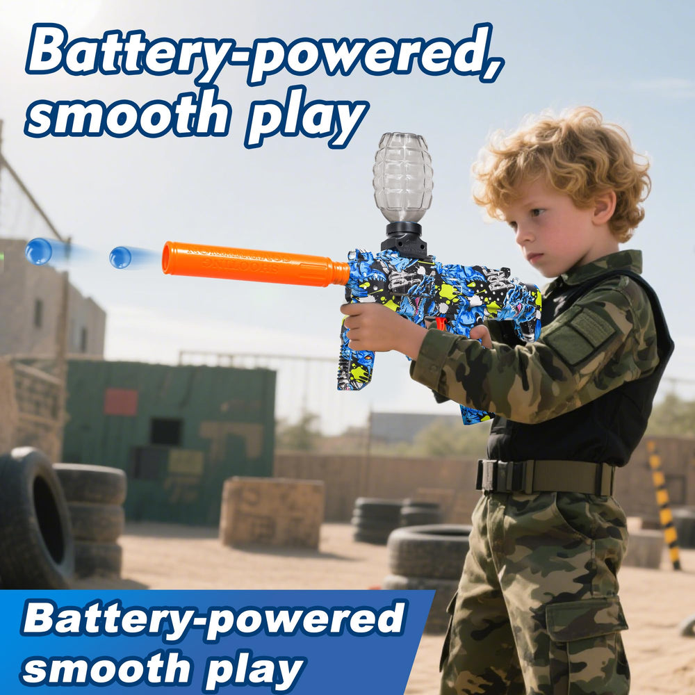 GELGLOCK Gel Ball Blaster shows sniper-style design for precise shots.
