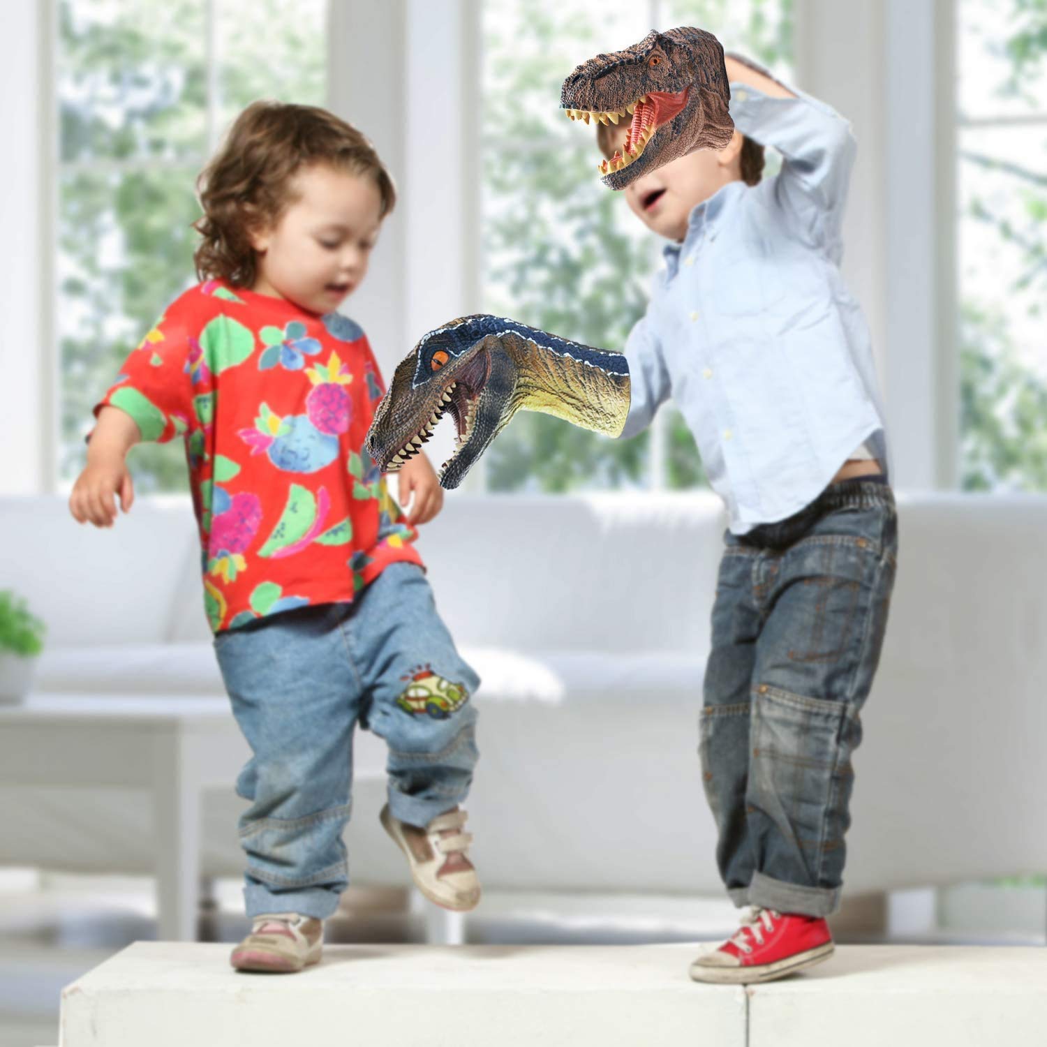 Gemini&Genius blue Velociraptor mouth-open puppet boosts playful acting