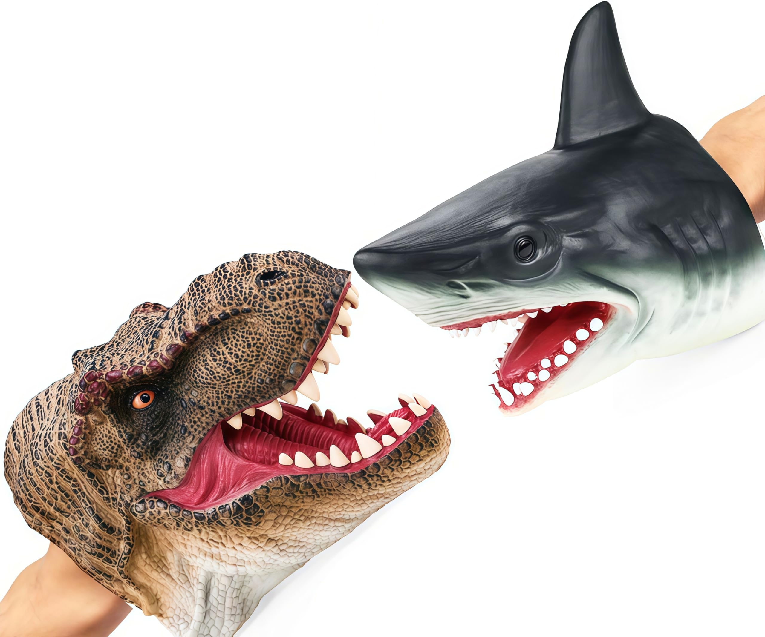 Gemini&Genius classroom demo with dinosaur and shark puppets