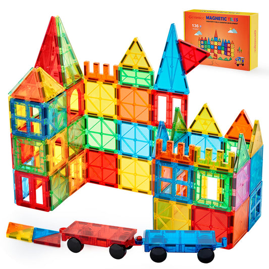 Gemmicc deluxe 136pcs magnetic tiles set for imaginative construction and play