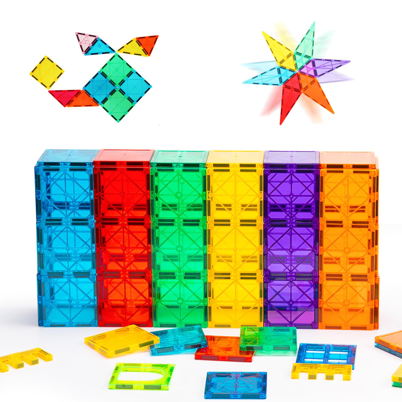 Gemmicc Magnetic Tiles round corners and non-toxic materials protect little hands.