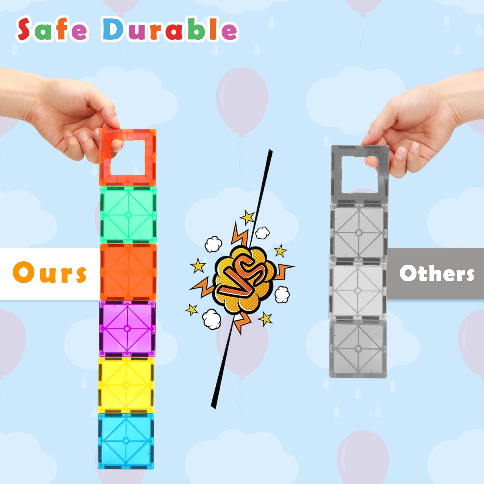 Gemmicc Magnetic Tiles strong magnets enable taller, bigger constructions.