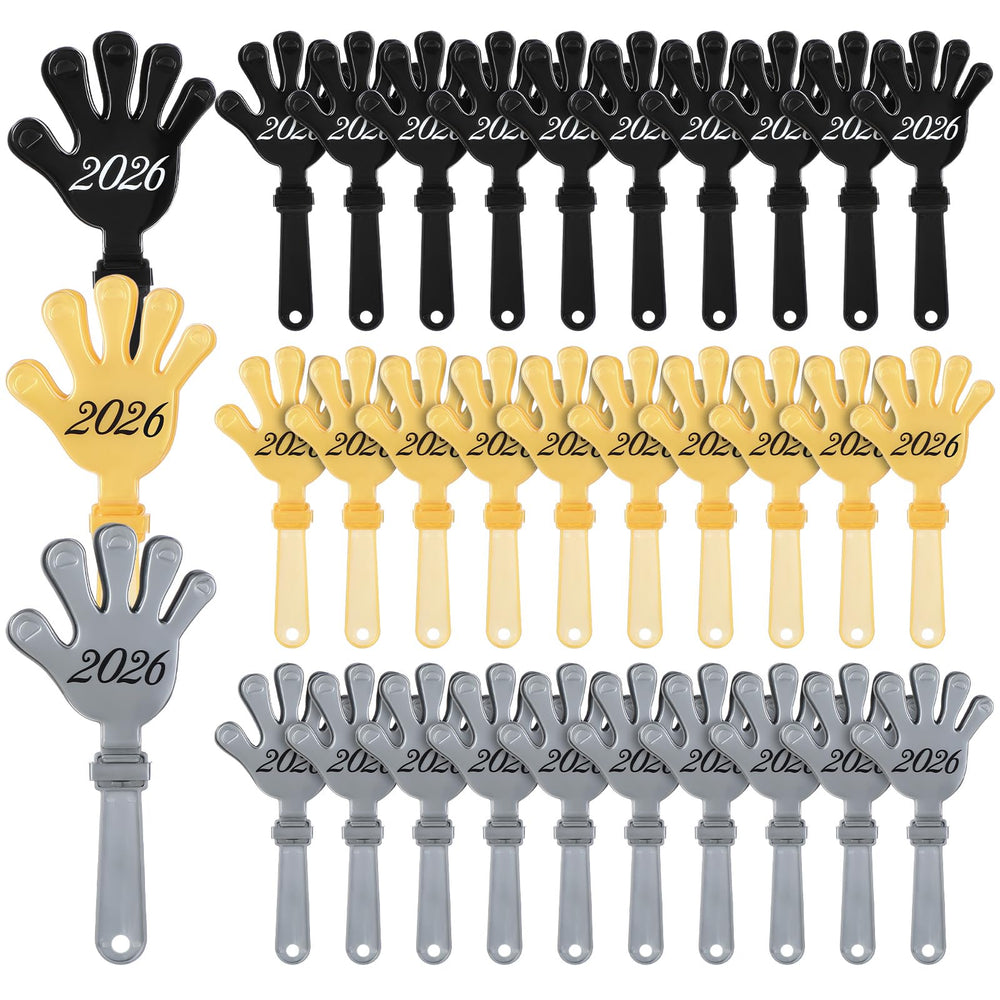 Gemscream 2026 clappers in black, silver and gold for festive New Year cheer.
