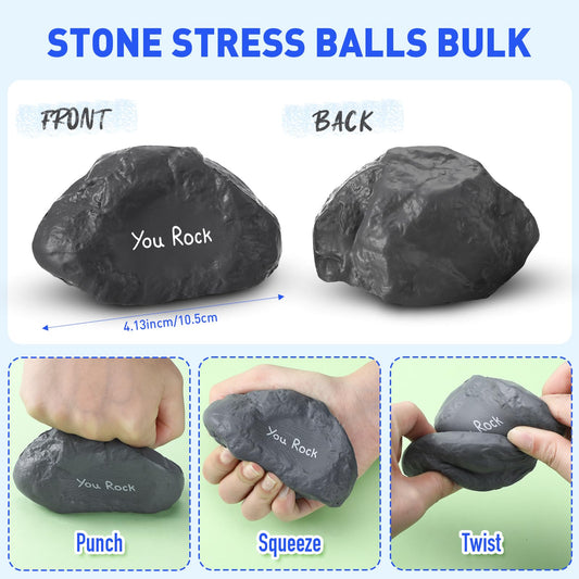 Gemscream gray rock stress ball close-up showing soft foam grip and texture.