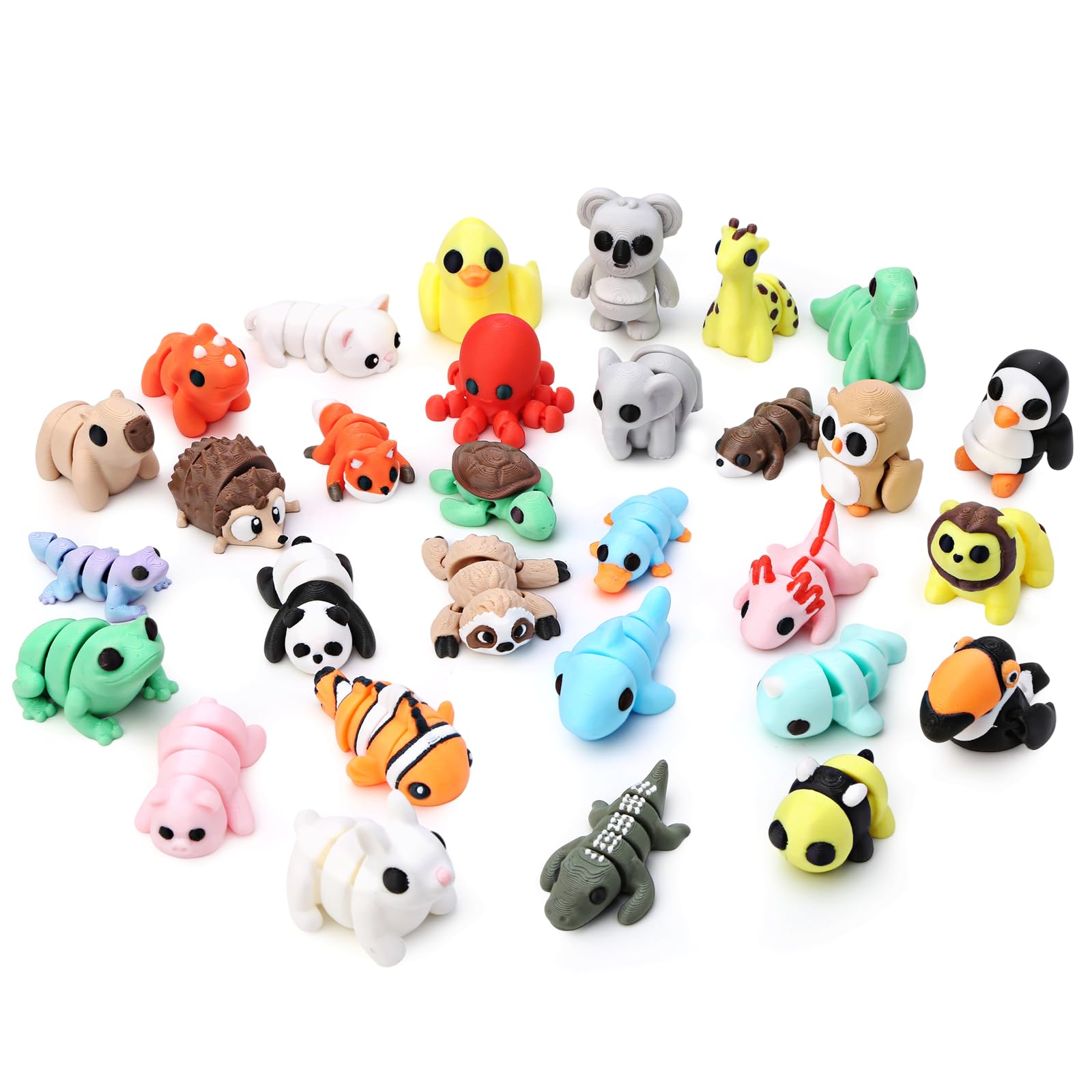 Gencokok 30-piece 3D printed animals set for desk decor and learning play.
