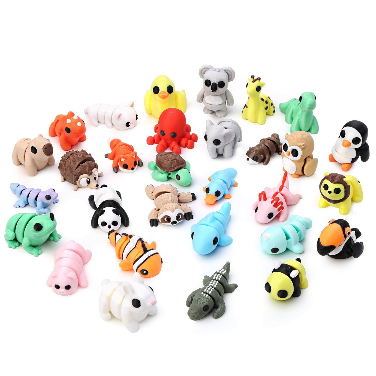 Gencokok 30-piece 3D printed animals set for desk decor and learning play.