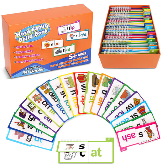 Gencokok 30PCS flip books cover with vibrant word families for early reading