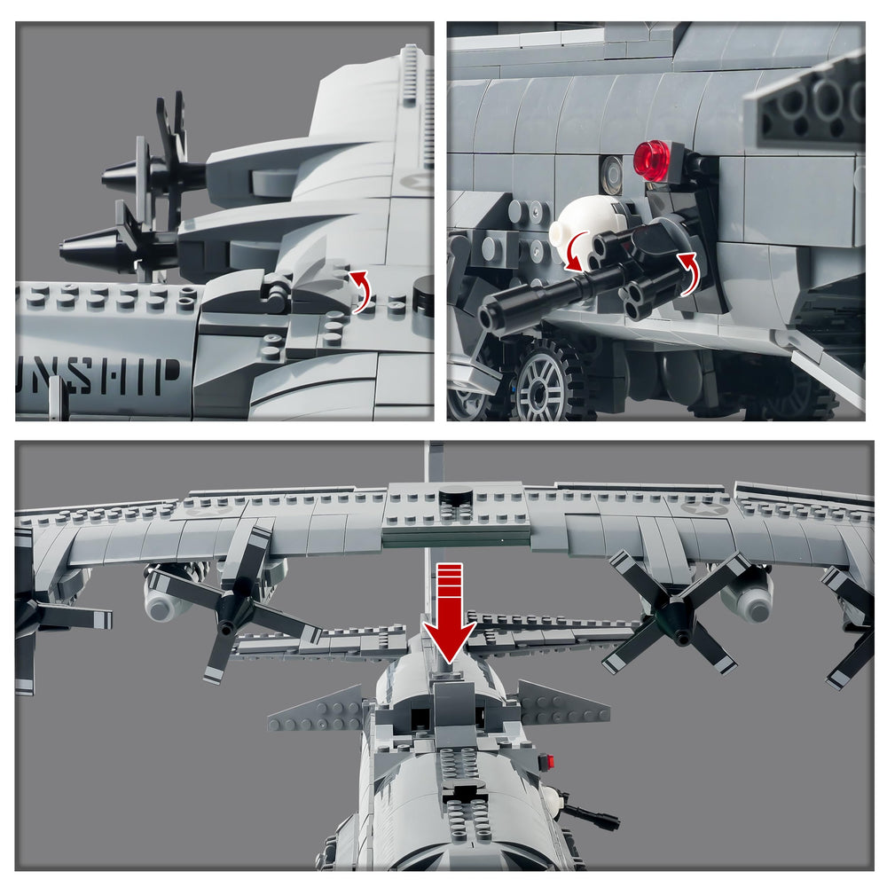 General Jim's AC-130 Hercules model assembly close-up showing brickwork