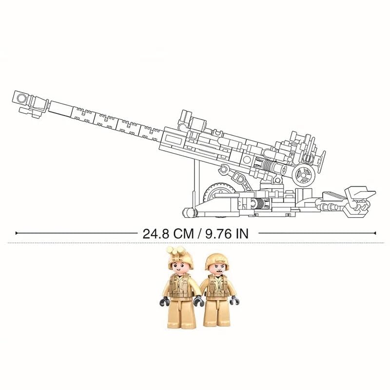 General Jim's WWII-era howitzer with two soldier figures enhances battlefield storytelling.