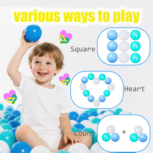Generic ball pit balls in pastel blue boost visual learning and counting activities
