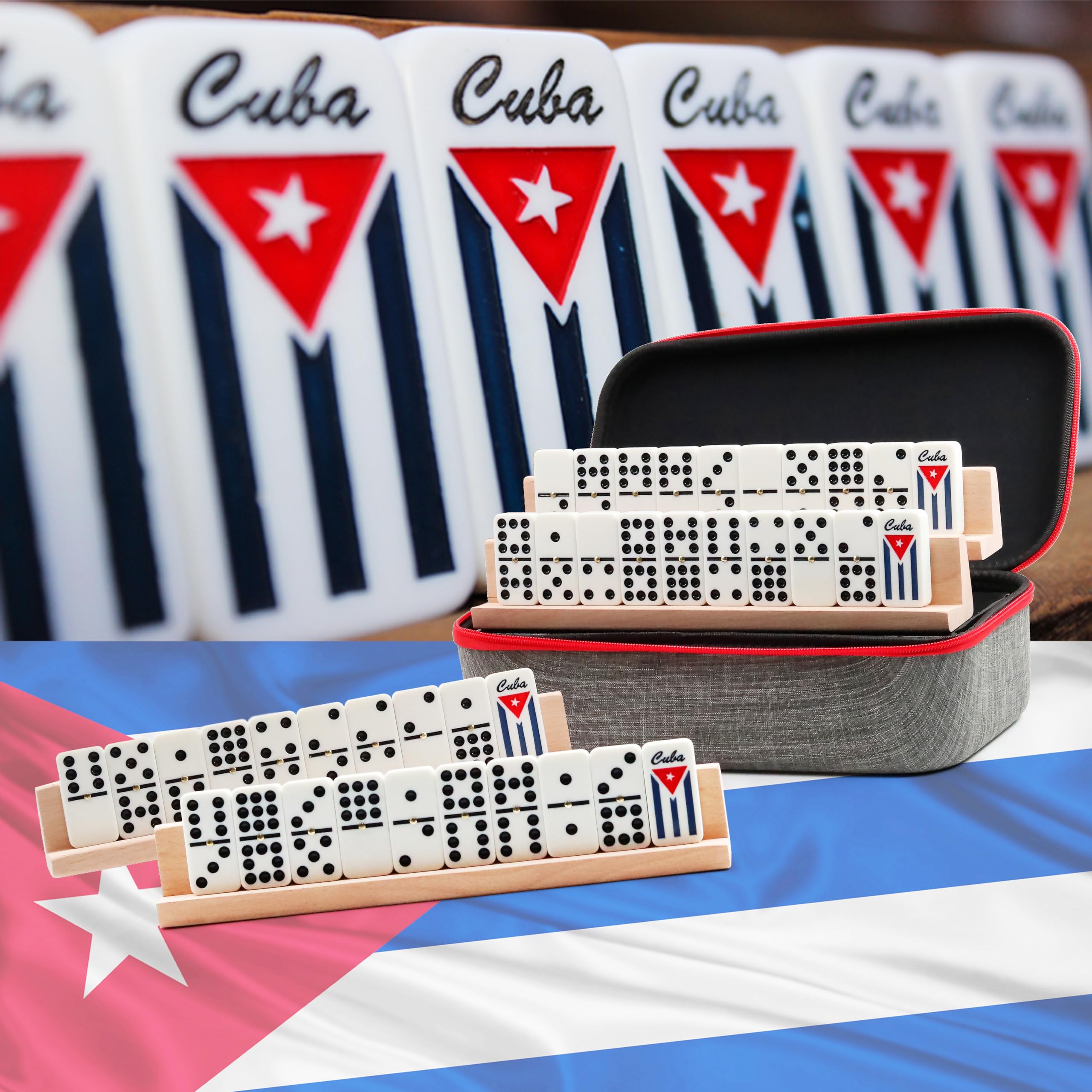 Generic Cuban dominoes double nine tiles with Cuban flag engravings for authentic play